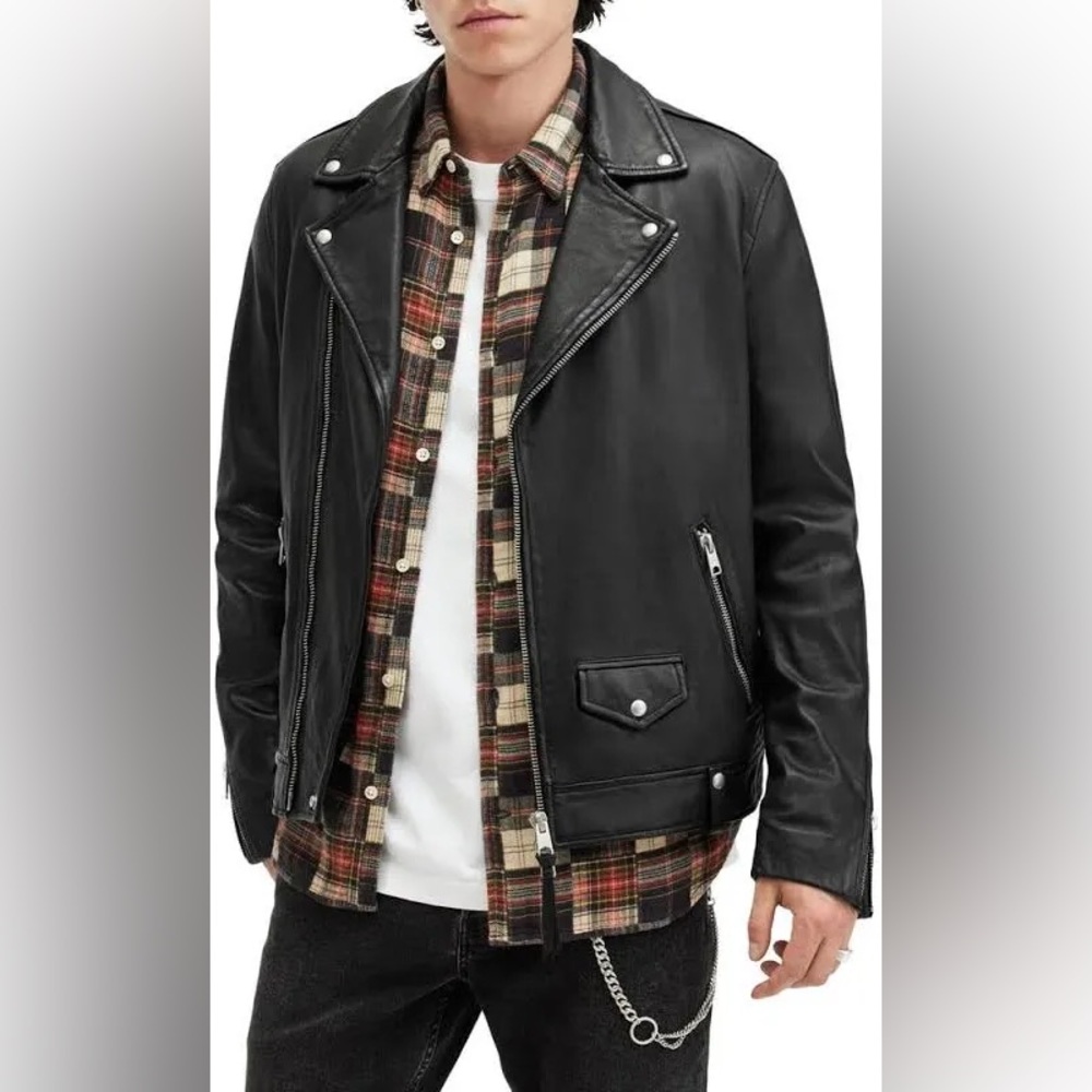 All Saints NWT Milo Asymmetric Zip Leather Bike Jacket - Black Men’s XS